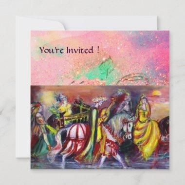 HORSE RIDERS ,MUSIC IN NIGHT, Pink Gold sparkles Invitations