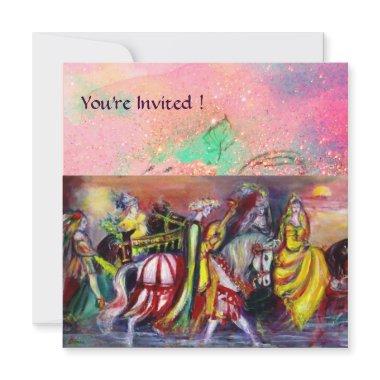 HORSE RIDERS ,MUSIC IN NIGHT, Pink Gold sparkles Invitations