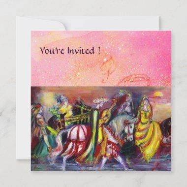 HORSE RIDERS ,MUSIC IN NIGHT, Pink Gold sparkles Invitations