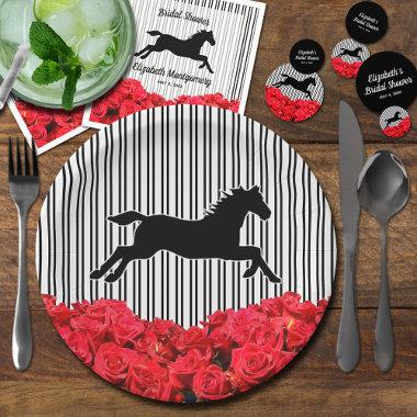 Horse Silhouette Red Roses Derby  Paper Plates