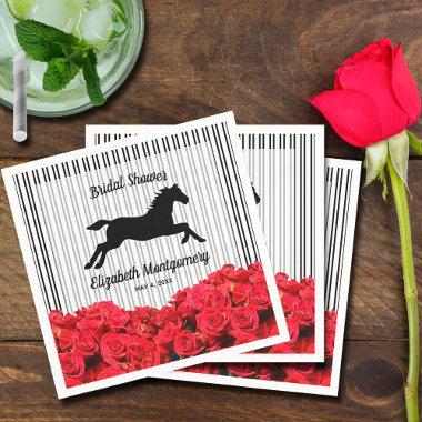 Horse Silhouette Red Roses on Stripes Derby Party Napkins