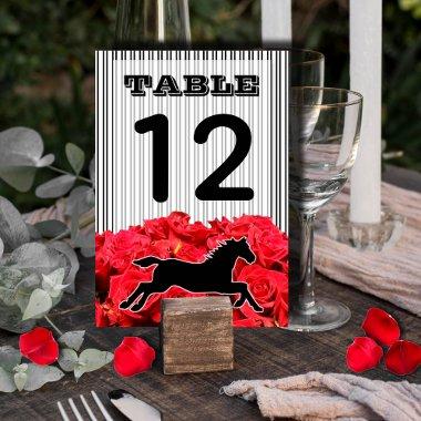 Horse, Stripes, Red Roses Derby Party Table Number