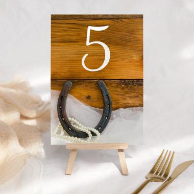 Horseshoe and Pearls Country Western Wedding Table Number