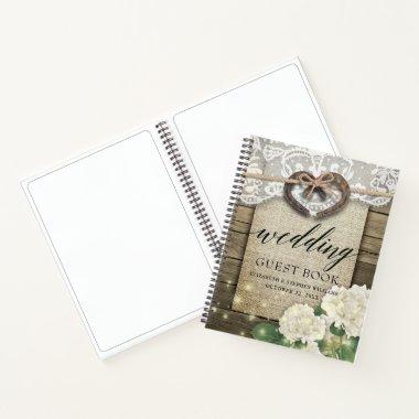 Horseshoe Hydrangea Wood Country Wedding Guestbook Notebook