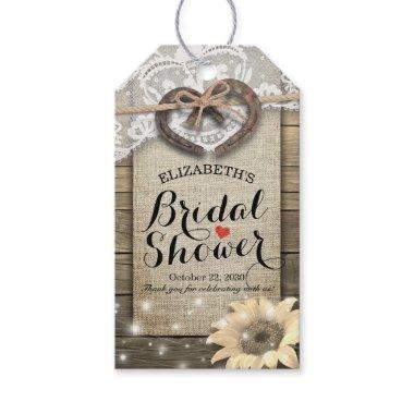 Horseshoe Lace Burlap Sunflower Wood Bridal Shower Gift Tags