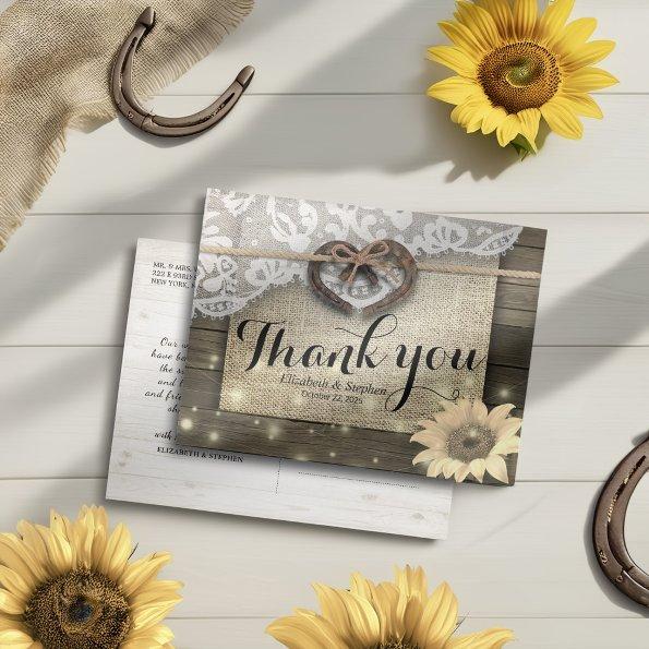 Horseshoe Sunflower Country Wood Wedding Thank You Post