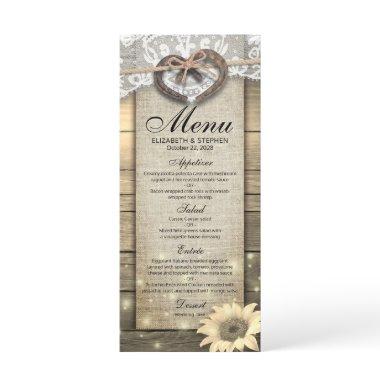 Horseshoe Sunflower Lace Wood Country Wedding Menu