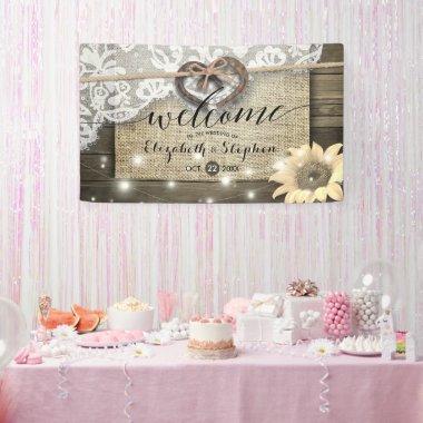 Horseshoes Burlap Lace Sunflowers Wedding Welcome Banner