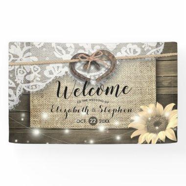 Horseshoes Burlap Lace Sunflowers Wedding Welcome Banner