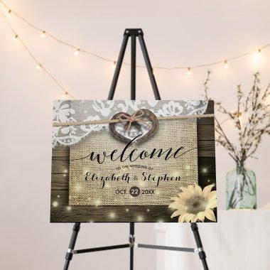 Horseshoes Burlap Lace Sunflowers Wedding Welcome Foam Board