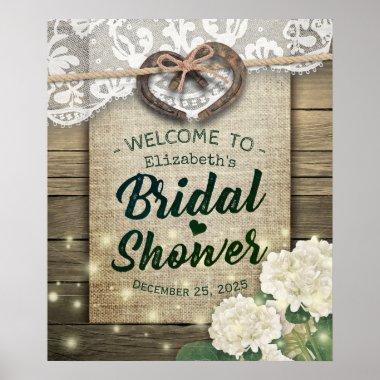 Horseshoes Hydrangea Country Bridal Shower Welcome Poster
