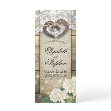 Horseshoes Hydrangea Flower Wood Country Wedding Program