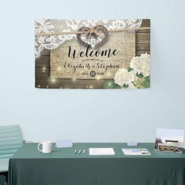 Horseshoes Hydrangea Rustic Wood Wedding Welcome Banner