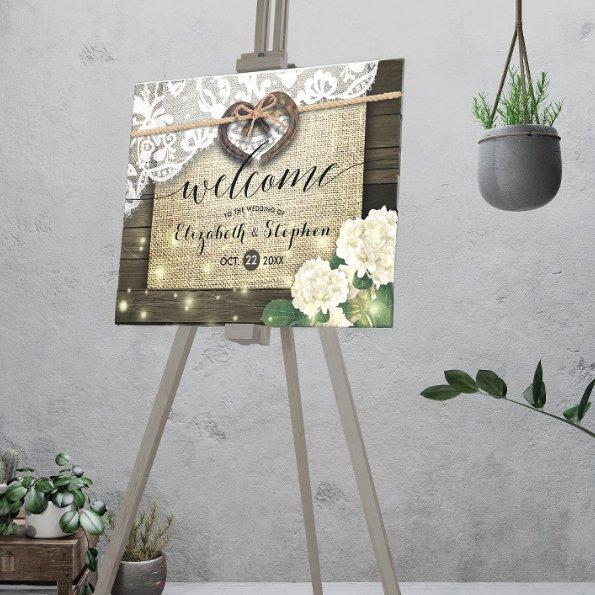 Horseshoes Hydrangea Rustic Wood Wedding Welcome Foam Board