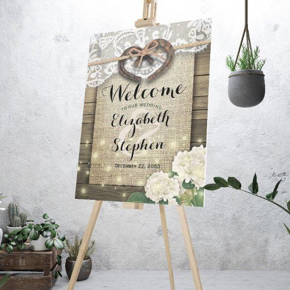 Horseshoes Hydrangea Rustic Wood Wedding Welcome Foam Board