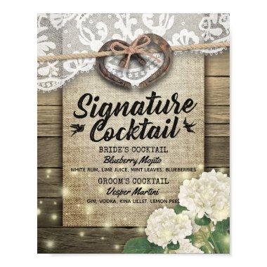 Horseshoes Hydrangea Wedding Signature Drink Menu Poster