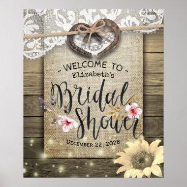 Horseshoes Sunflower Country Bridal Shower Welcome Poster
