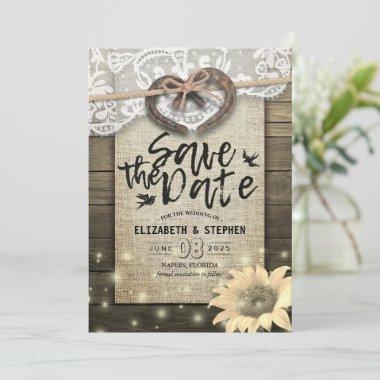 Horseshoes Sunflower Country Wedding Save The Date
