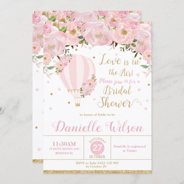 Hot Air Balloon Pink Blush Floral Bridal Shower Invitations