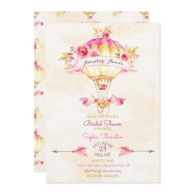 Hot Air Balloon Pink Gold Yellow Arrows Roses