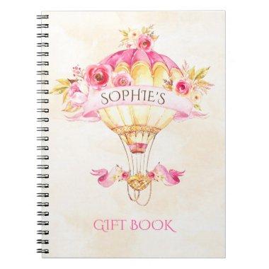 Hot Air Balloon Pink Gold Yellow Roses Gift Notebook