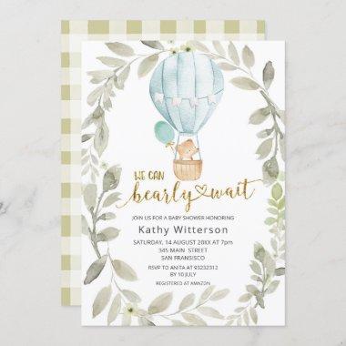 Hot Air Balloon We Can Bearly Wait Baby Shower Invitations