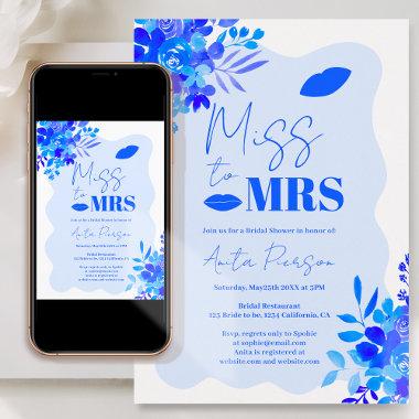 Hot blue wavy frame boho floral bridal shower Invitations