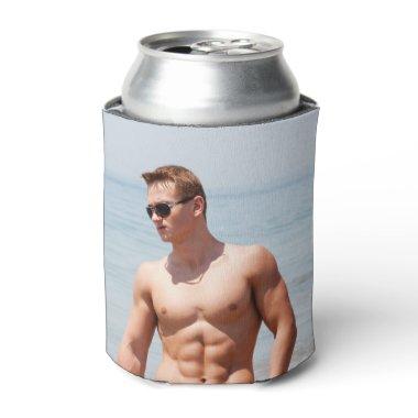 Hot Guy Bare Chest Muscular Abs Beach Shirtless Can Cooler