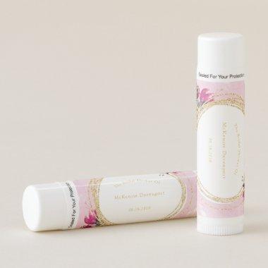 Hot Pink and Black Peony Gold Bridal Shower Lip Balm
