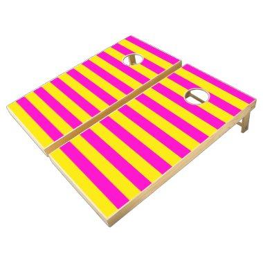 Hot Pink And Canary Yellow Stripes Cornhole Set
