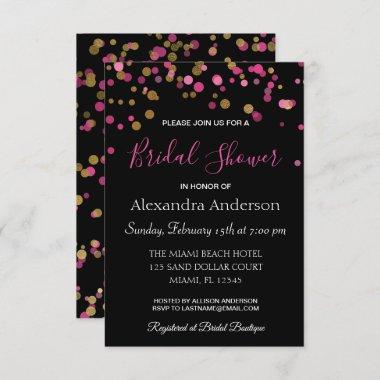 Hot Pink and Gold Confetti Bridal Shower Invitations