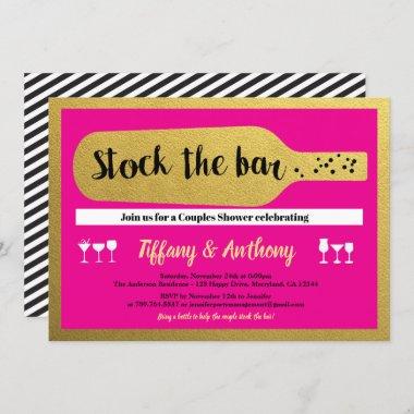 Hot pink and gold stock the bar housewarming Invitations