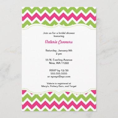 Hot Pink and Green Chevron Bridal Wedding Shower Invitations