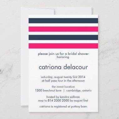 HOT PINK AND NAVY STRIPES BRIDAL SHOWER Invitations