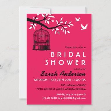 Hot Pink Bird Cage Bridal Shower Invitations