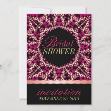 Hot Pink Black Flourish Bridal Shower Party Invitations