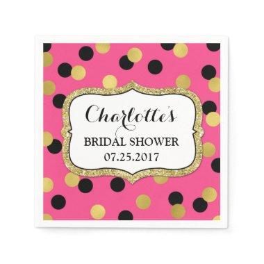 Hot Pink Black Gold Confetti Bridal Shower Napkins