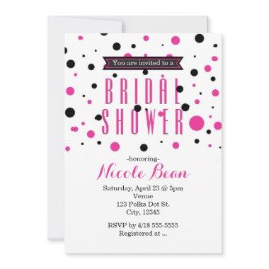 Hot Pink & Black Polka Dot BRIDAL SHOWER Invitations