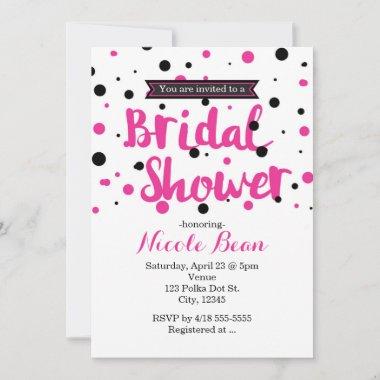 Hot Pink & Black Polka Dot BRIDAL SHOWER Invitations