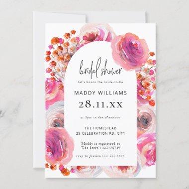 Hot Pink Bright Floral Arch Bridal Shower Invitations