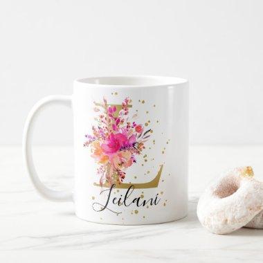 Hot Pink Bright Floral Letter L Monogram Coffee Mug