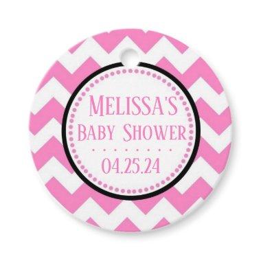 Hot Pink Chevron Baby Shower Circle Favor Tags
