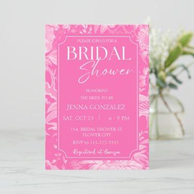 Hot Pink Chinoiserie Floral Peony Bridal Shower Invitations