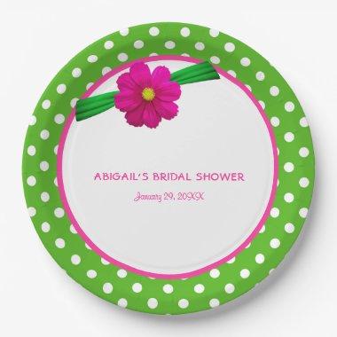 Hot Pink Daisy & Green Polka Dots Bridal Shower Pa Paper Plates
