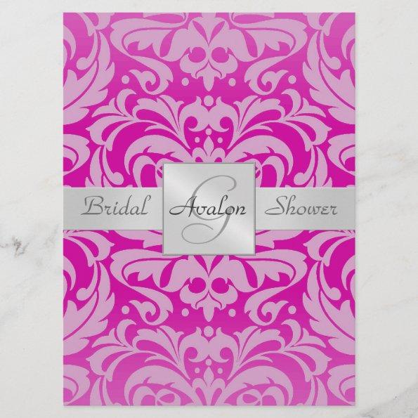 Hot Pink Damask Bridal Shower Monogram Invitations