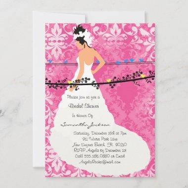 Hot Pink Damask Bride Bridal Shower Invite