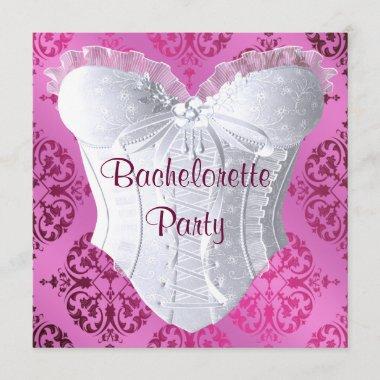 Hot Pink Damask Corset Bachelorette Party Invitations