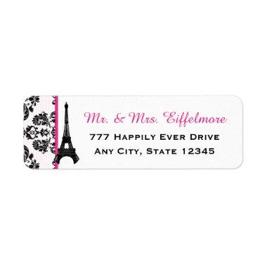 Hot Pink Damask Eiffel Tower Label