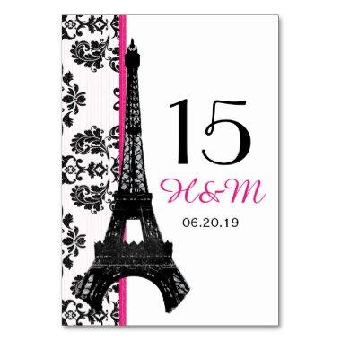 HOT PINK DAMASK EIFFEL TOWER PARISIAN WEDDING TABLE NUMBER