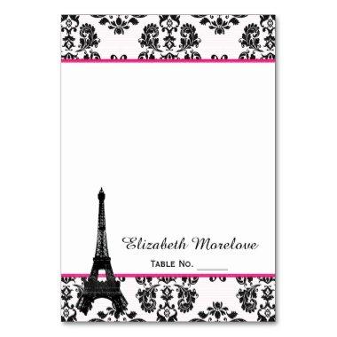 Hot Pink Damask Eiffel Tower Tent Place Invitations
